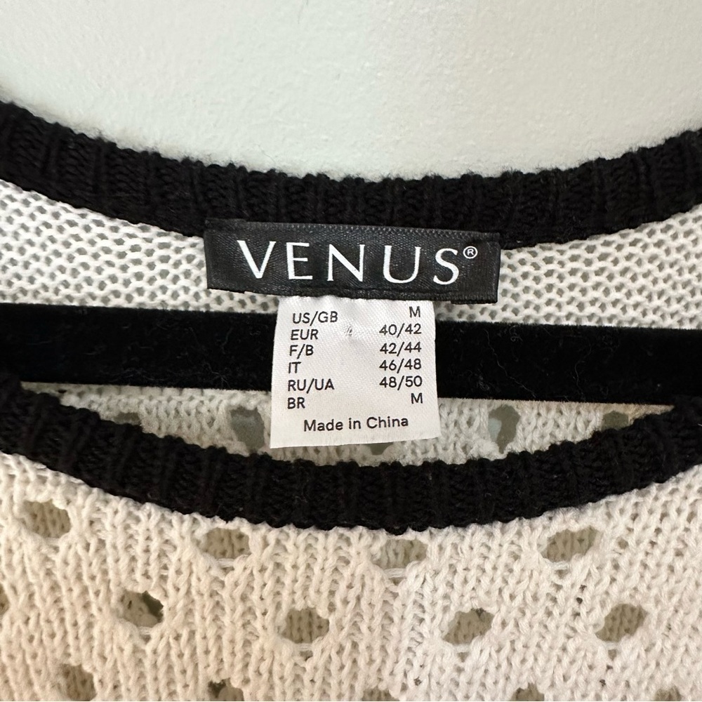 VENUS Black and White Sheath Dress 3/4 Sleeve Crew Neck Size Medium Knit - Picture 5 of 11